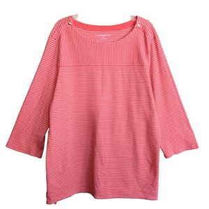Croft & Barrow Top Coral Orange Stripe Stretch Cotton Blend